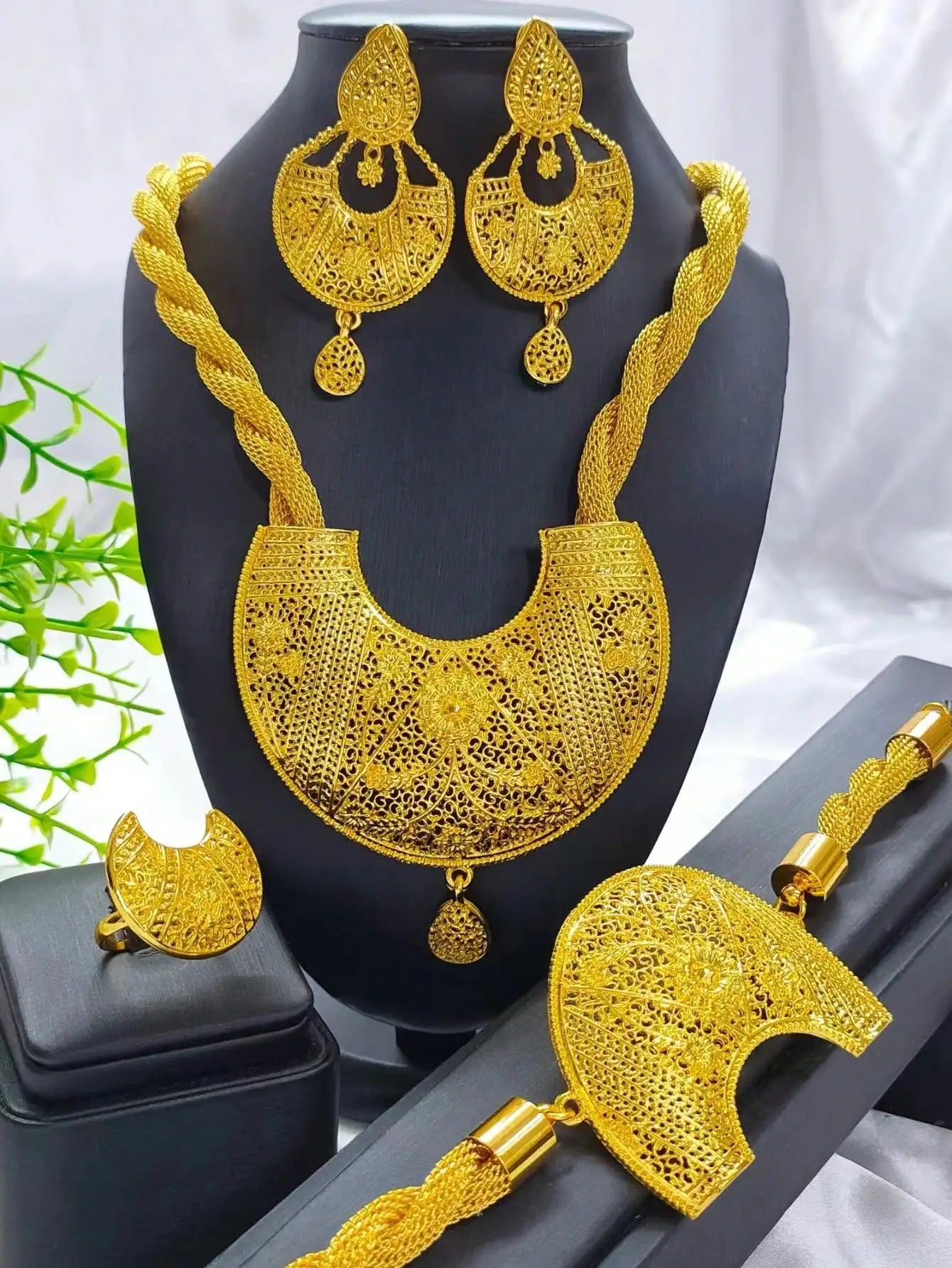 Nigerian Jewelery Set Wedding Jewelry For Women Dubai 24K Gold Color Jewlery African Designer Earrings Bridal Necklace