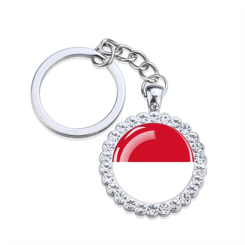 Europe National Flag Keychains Glass Dome Rhinestone Pendant Key Chains Albania Spain Ukraine Russia France Germany Flag Keyring