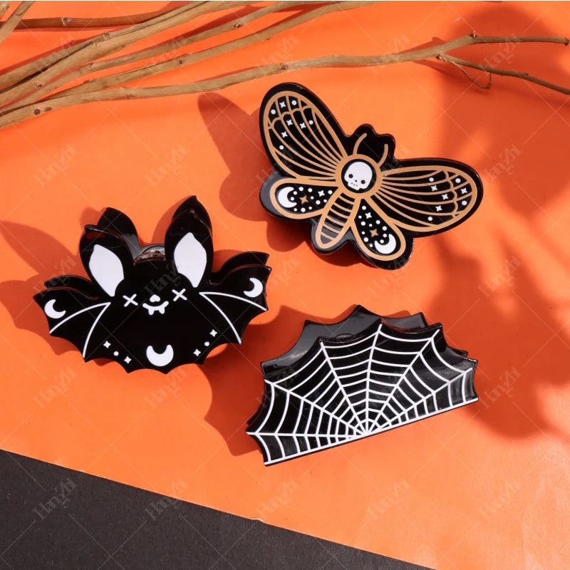 HANGZHI Dark Dragonfly Bat Spider Web Hair Clips Horror Exaggerates Halloween Hair Accessories for Women Kid New Funny Hairpin