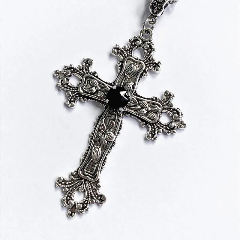 Gothic Big Zircon Cross Necklace Unisex Y2K Irregular Goth Large Cross Pendant Necklaces  for Men Women Couple Necklace Jewelry