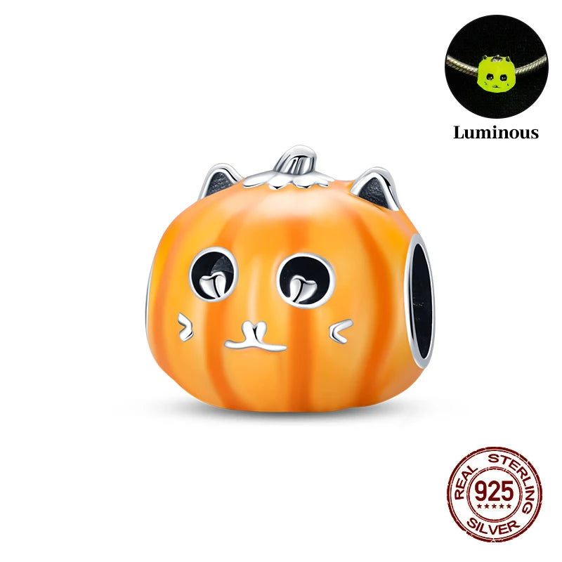 2025 Hot Sale Halloween Charms Bead 925 Sterling Silver Luminous Pumpkin Ghost Dangle Fit Bangle Bracelet Necklace DIY Jewelry
