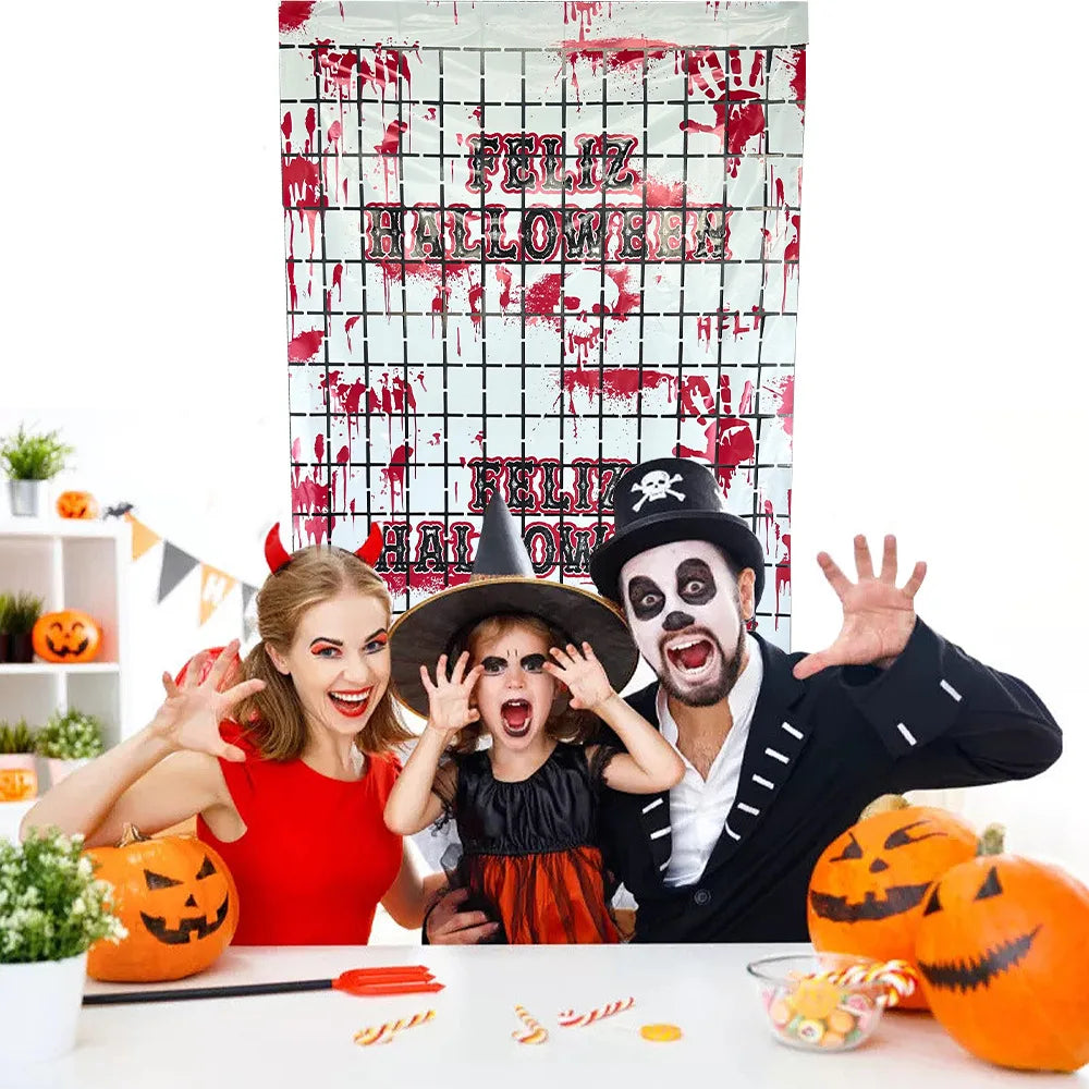 Halloween Decor Party Supplies Rain Squares Curtain Halloween Hanging Decorations Frightening Background Curtains Wall Props
