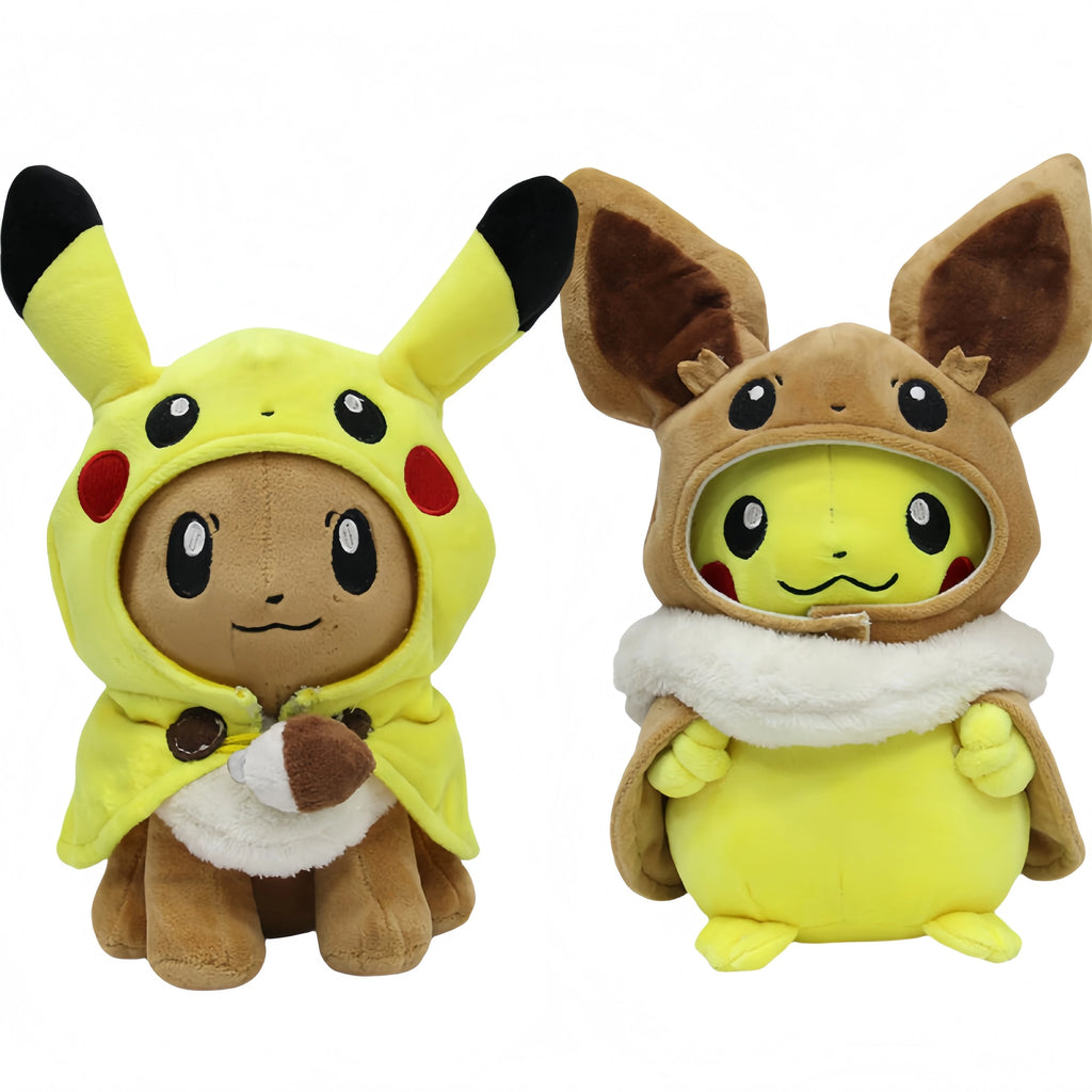 Cute Pikachu Cosplay Eevee Plush Pokemon Stuffed Dolls Eevee Dressing Cloak Cos Pikachu Plushies Toys Hobbies Kids Xmas Gift