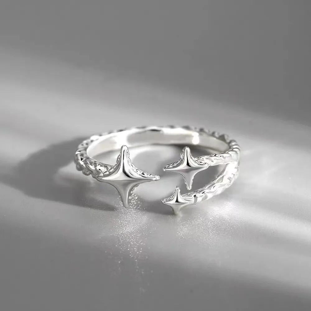 Stainless Steel 2PCS Crystal Crown Adjustable Ring Irregular Geometry Vintage Rings Set for Women Girls New Fashion Jewelry Gift