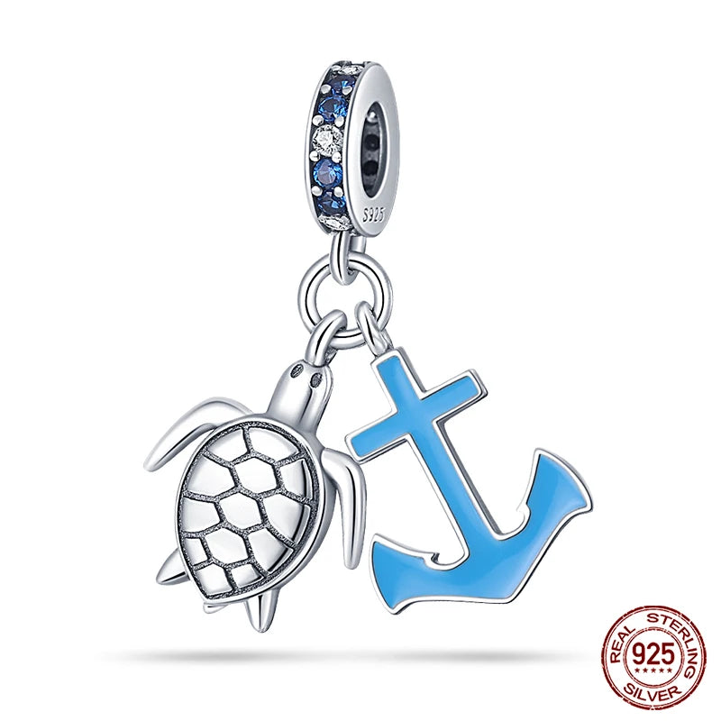 Original Ocean Series Fit 3mm Bracelet 100% Authentic 925 Sterling Silver Turtle Crab Mermaid Charm Beads DIY Jewelry Gift