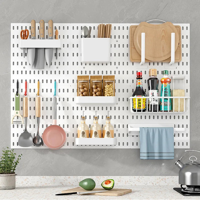 DIY Pegboard and Accessories, Multifunction Kitchen Organization, No Drill, Shelf, Wall Panels, Wall-Mounted Storage Rack