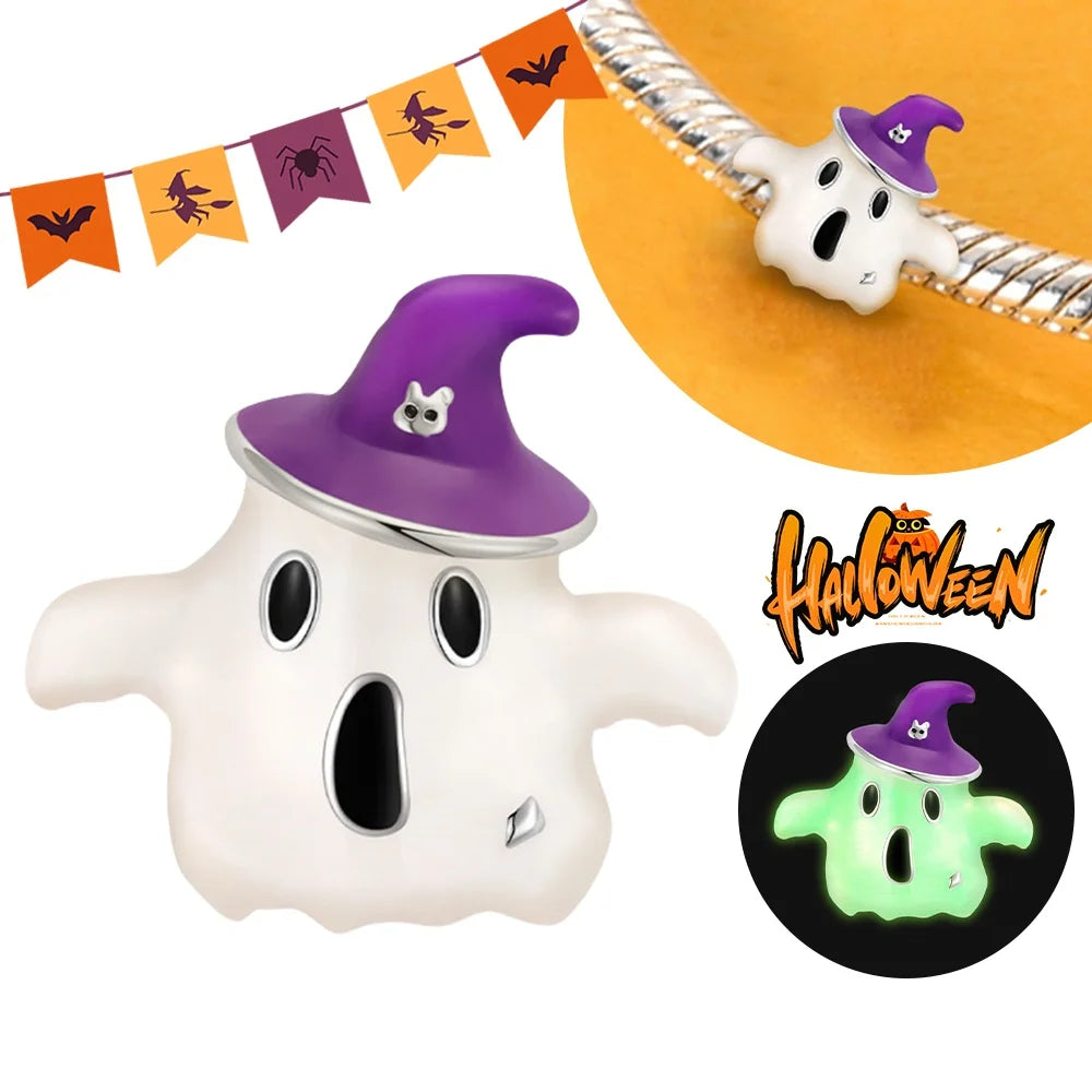 Halloween Dangle 925 Sterling Silver Skeleton Witch Devil's Eye Skull Charms Bead Fit Original Bangle Bracelet Necklace Jewelry