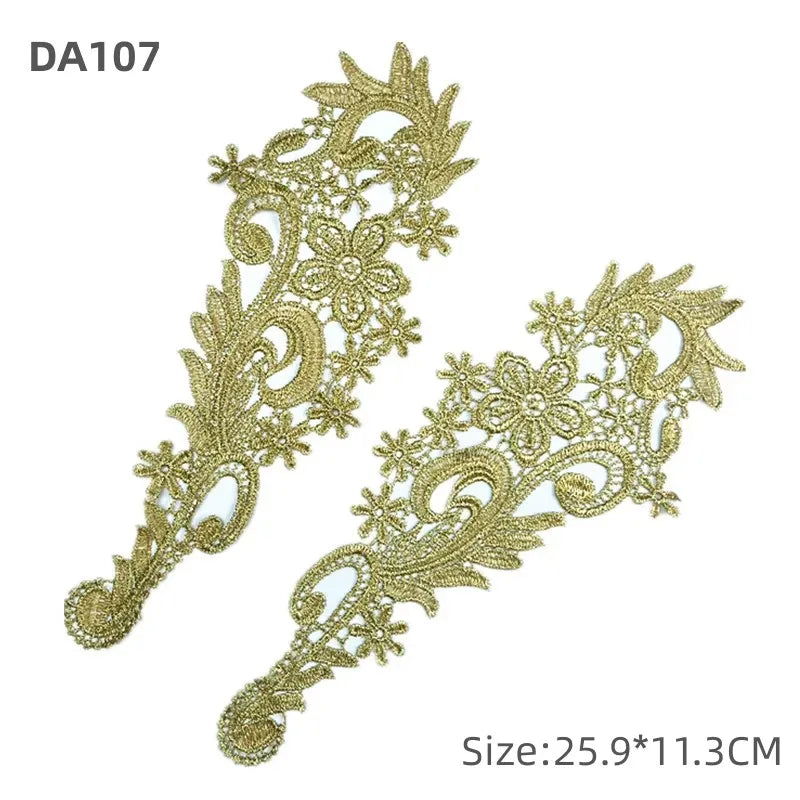 zsbszc Mirror Pair Embroidered patches Golden Guipure Lace Sewing lace for dress Applique DIY Bridal Headdres Lace Collar JA104