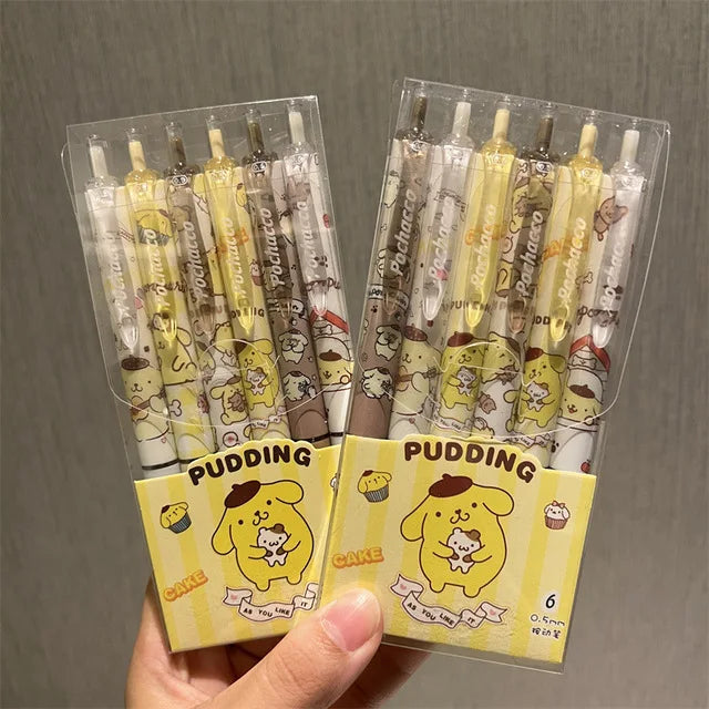 Sanrio Hello Kitty 6pcs Series Gel Pen 0.55mm Refill Y2k Cinnamoroll Kuromi MelodyCartoon Press Pen Black Stationery Supplies
