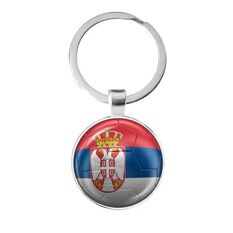Netherlands,Serbia,Switzerland,Portugal,Poland,Brazil Football Pattern National Flag Glass Cabochon Keychain Fans Commemorative