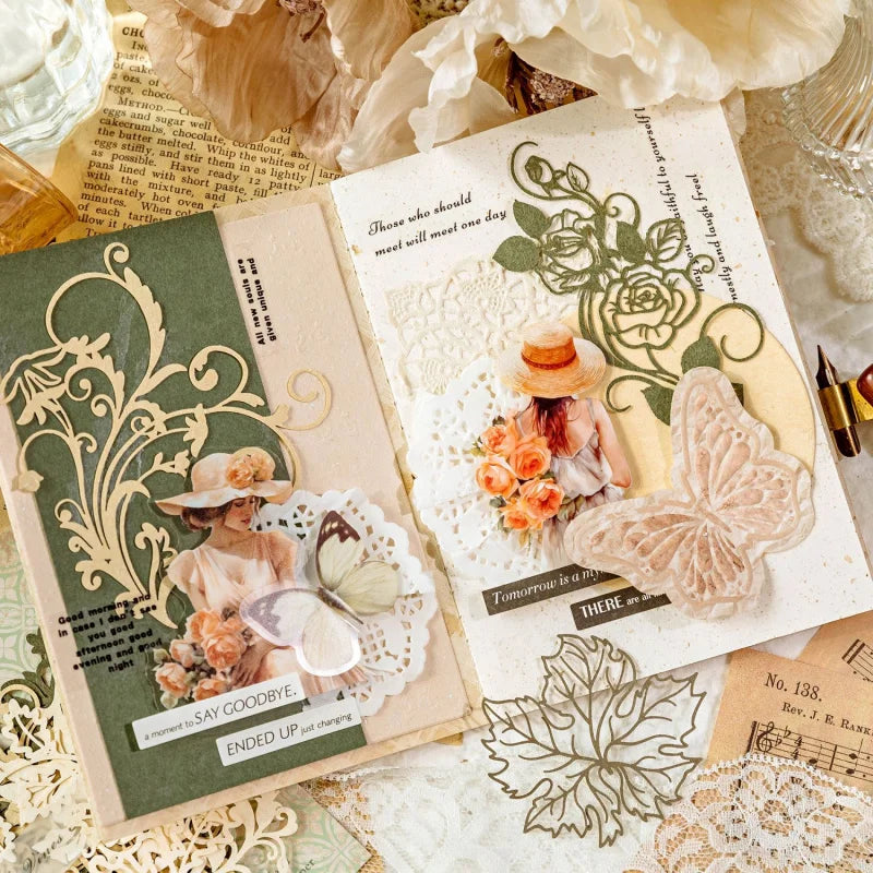 10pcs Vintage Botanical Cut-Out Papers - Lace-Like Base Sheets for Journal & Scrapbooking