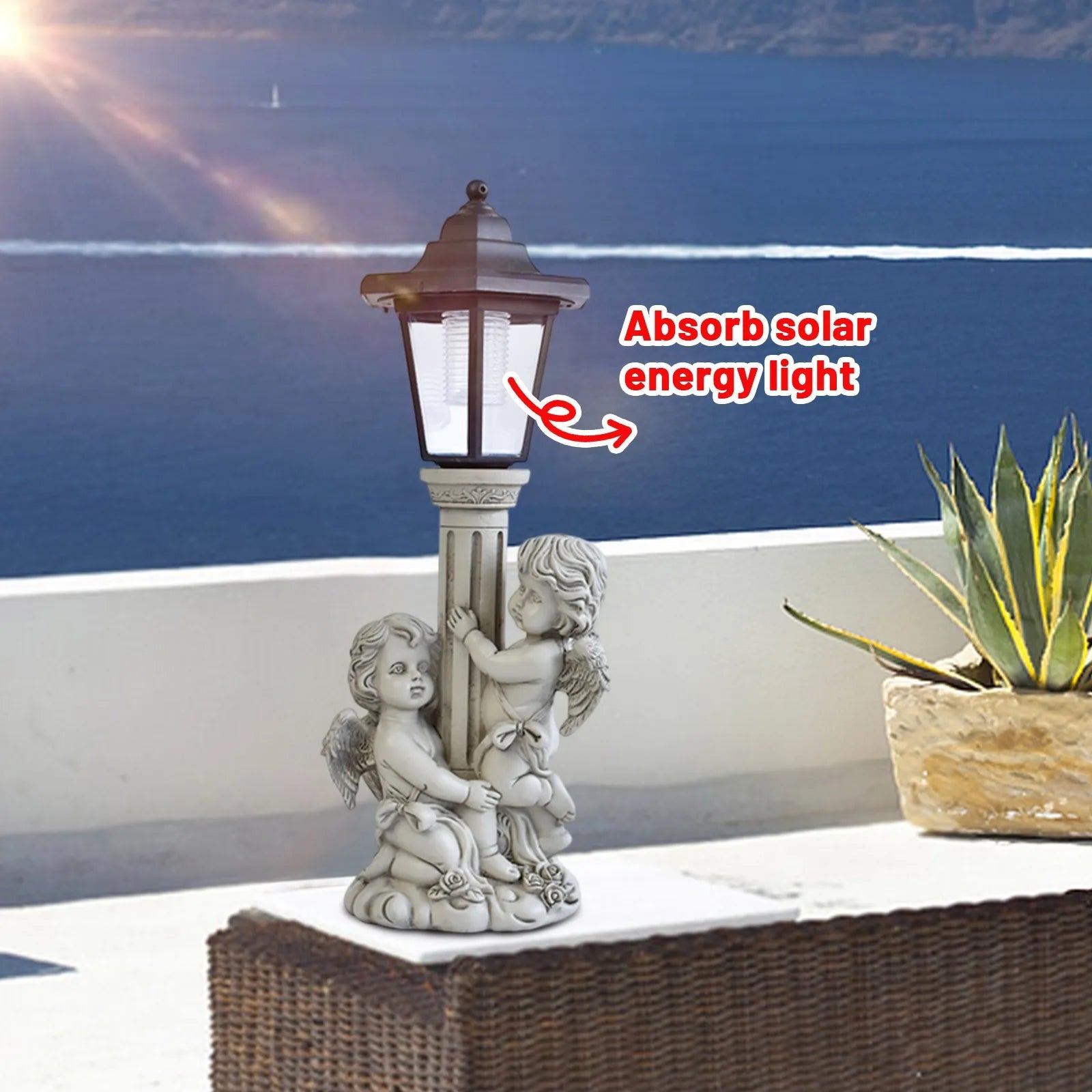 Garden Angel Sculpture Solar Powered Luminous Light For Front Door Window Courtyard Craft Statue Glowing Ornament Outdoor Decor