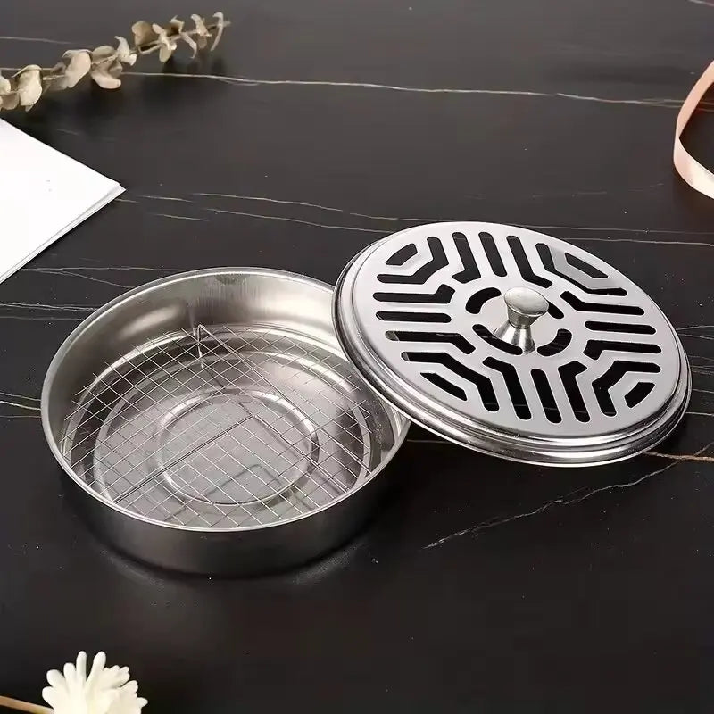 Mosquito Coils Holder Stainless Steel Mosquito Coil Box with Cover Round Mosquito Coil Tray Easy To Clean Anti-Mosquito Supplies