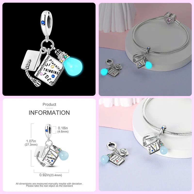 Luminous Bulb Charms Fit Qikaola Original Bracelet 925 Sterling Silver Colorful Balloon House Tram Charms Beads DIY Jewelry Gift