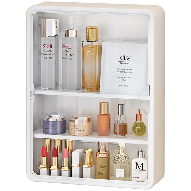 Multi-Layer No Drill Bathroom Organizer Transparent Cosmetic Display Cabinet with Removable Shelves