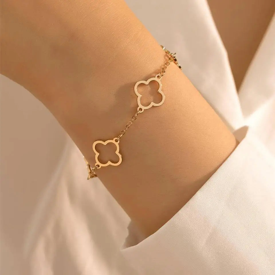 2PCS French Lucky Clover Bracelet Set For Women High Quality Stainless Steel INS Hot Selling Bracelet Charm Feeling Jewelry Gift