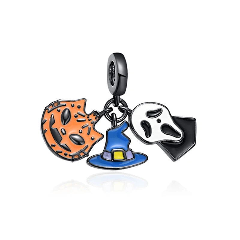 Halloween Dark Demons Pumpkin Bat 925 Sterling Silver Bead Charm Hang Fit Original Bracelet Necklace DIY Fashion Jewelry Making﻿