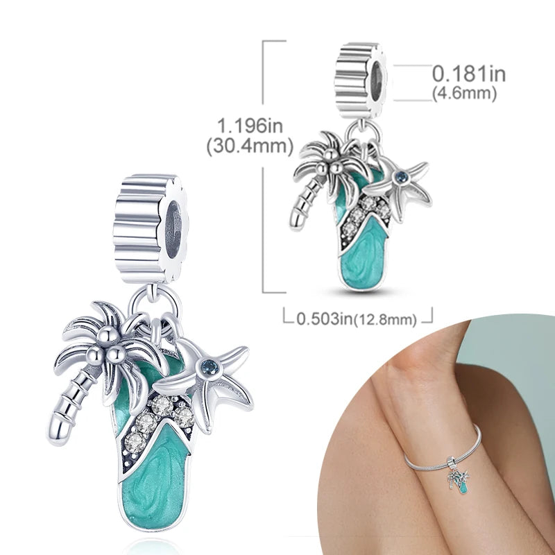 New Silver Plated Charms Beads Turtle Starfish Shell Sea Blue Summer Beads Fit Original Charms DIY Woman Jewelry Gift
