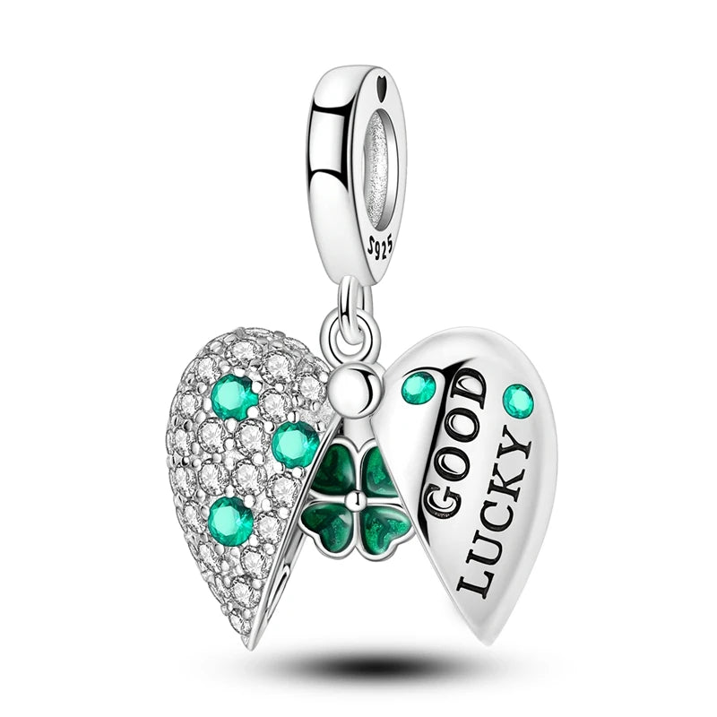 New 925 Sterling Silver Cactus Four Leaf Clover Charm Spring Green Series Bead Pendant For Original Beads Bracelet DIY Jewelry