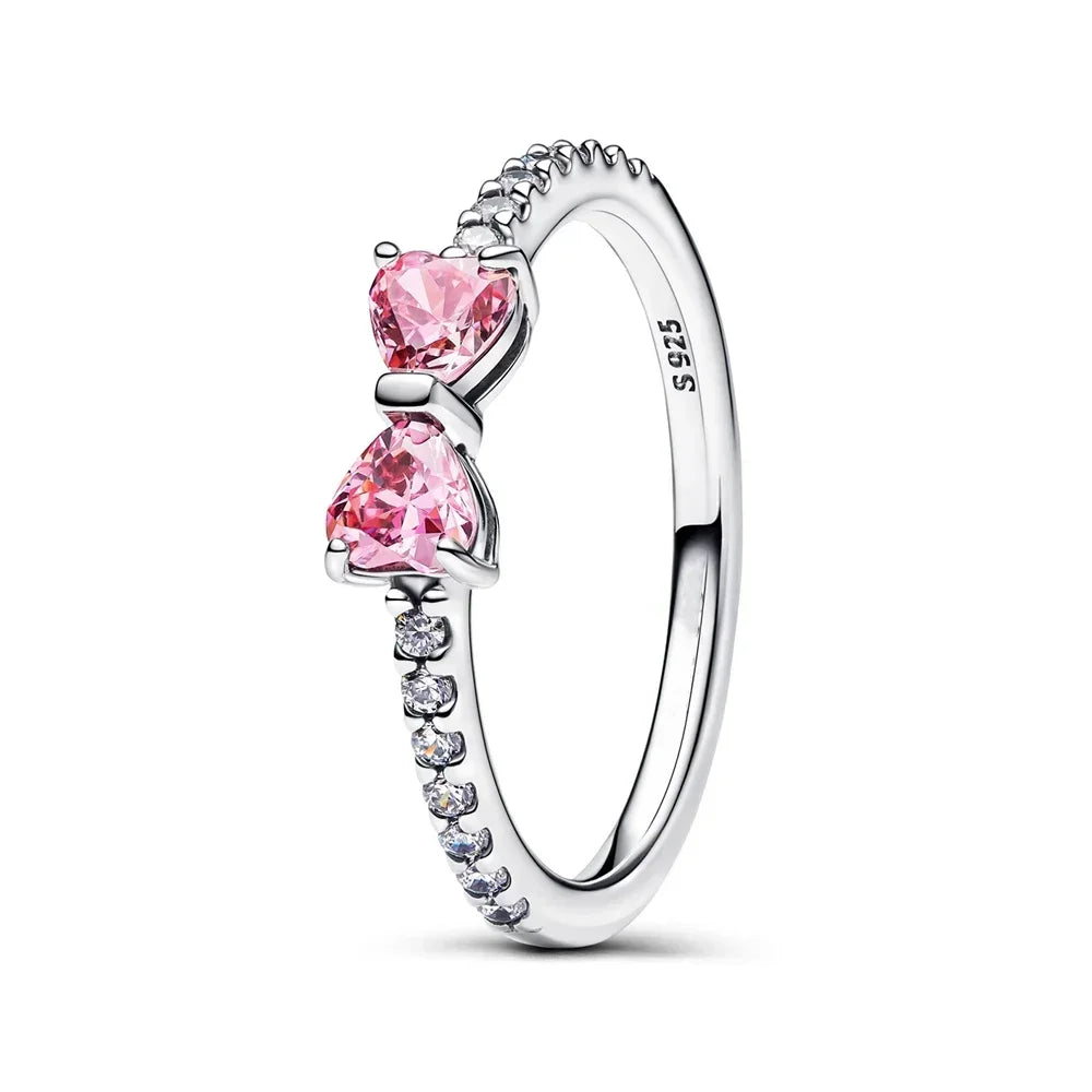 Original 925 Sterling Silver Rings For Women Crown Love Heart Sun Moon Engagement Wedding Pink Bow Ring Luxury Jewelry