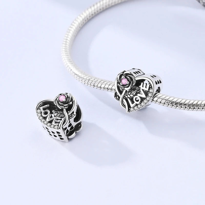Real 925 Sterling Silver Pink Series Heart Charms Beads Fit Qikaola 925 Original Bracelets DIY Mother's Day Jewelry Gift For Mom