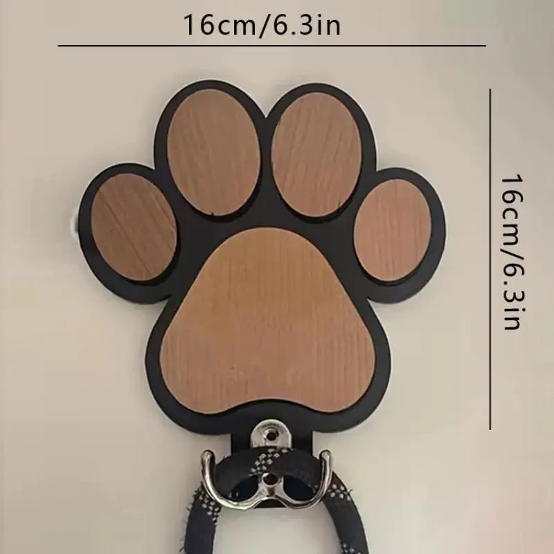 Paw Print Dog Leash Hanger Wooden Wall Hook for Collars & Coats Claw Design Pet Lover Gift