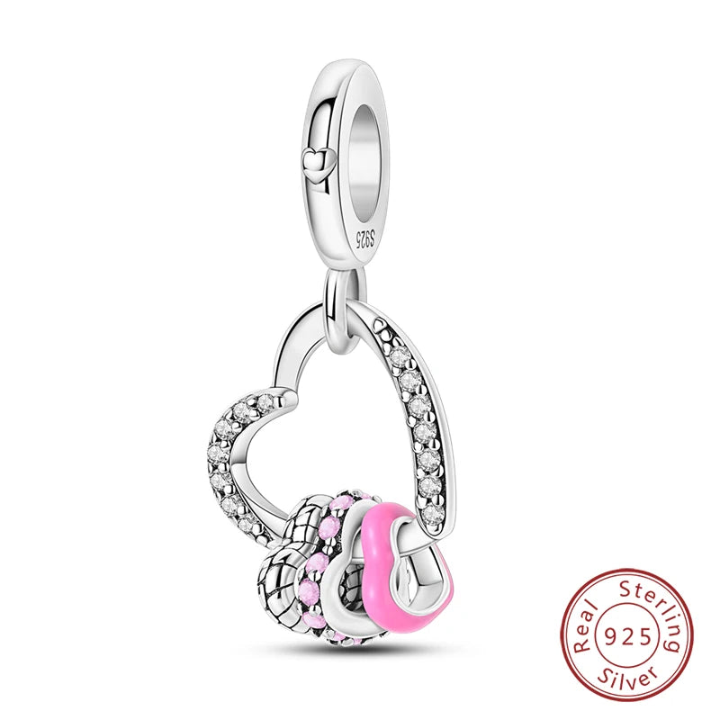 Real 925 Sterling Silver Pink Series Heart Charms Beads Fit Qikaola 925 Original Bracelets DIY Mother's Day Jewelry Gift For Mom