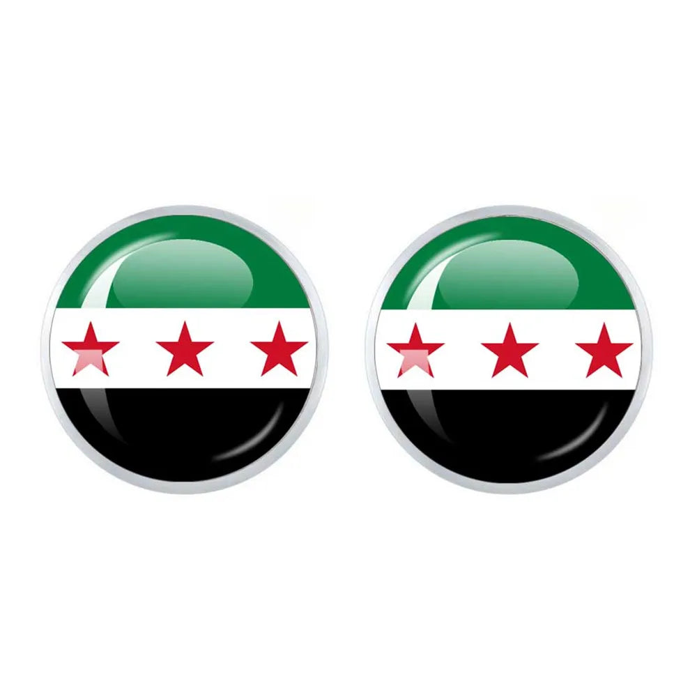 SKY FLAG Syria Flag National Keychain Glass Cabochon Heart-Shape Pendant Keychain For Women Men Charm Fashion Jewelry Gift