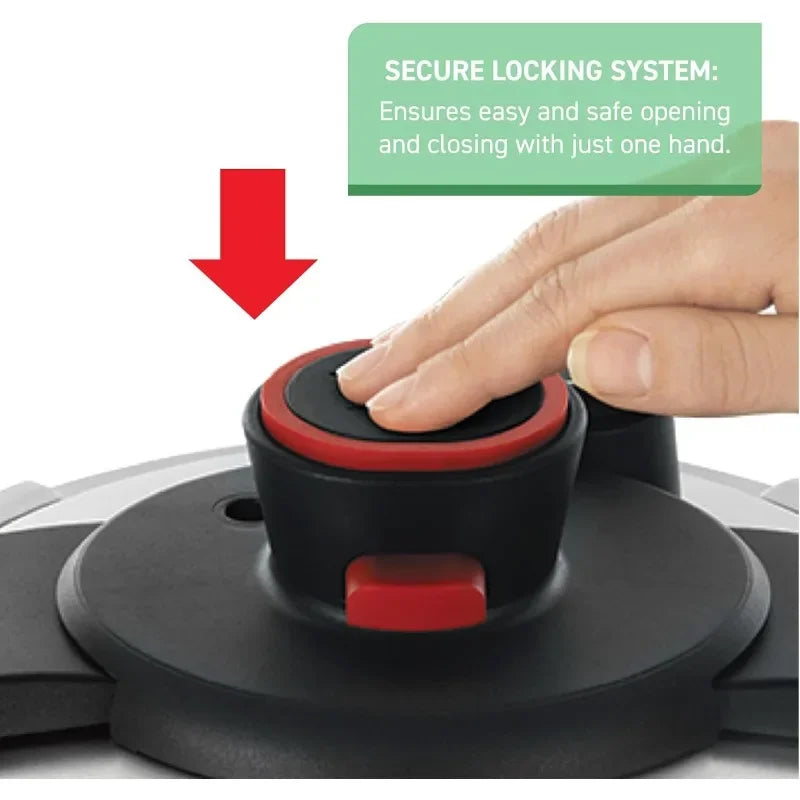 HOME Stainless Steel Pressure Cooker 8 Quart, Induction Compatible, Secure locking System, One Hand System, Fast Cooking Silver