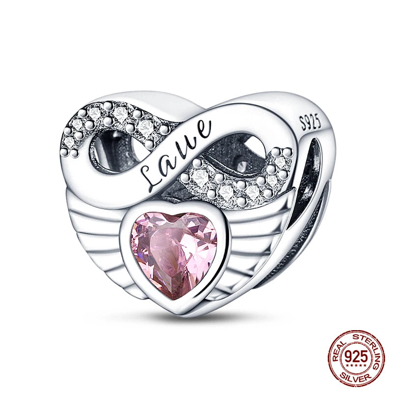 Real 925 Sterling Silver Pink Series Heart Charms Beads Fit Qikaola 925 Original Bracelets DIY Mother's Day Jewelry Gift For Mom
