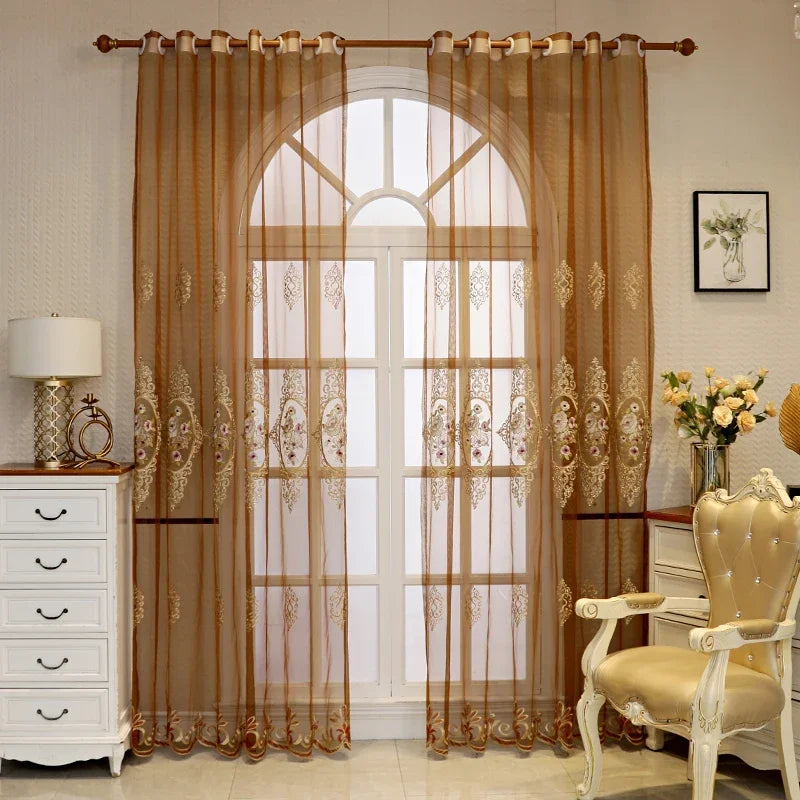 1PC Curtain  Bedroom Living Room Door Curtain Embroidery Bay Window Floor-to-ceiling Windows