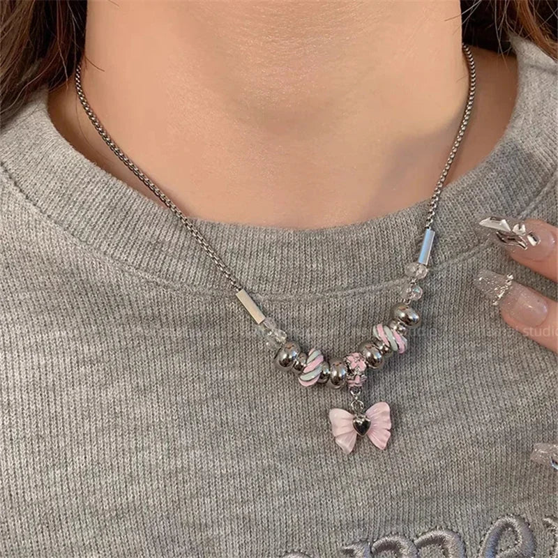 Gothic Punk Fashion Charm Cute Pink Large Cross Pendants Choker Chains Necklace Women Y2K 2000s EMO Grunge Accessories Jewelry