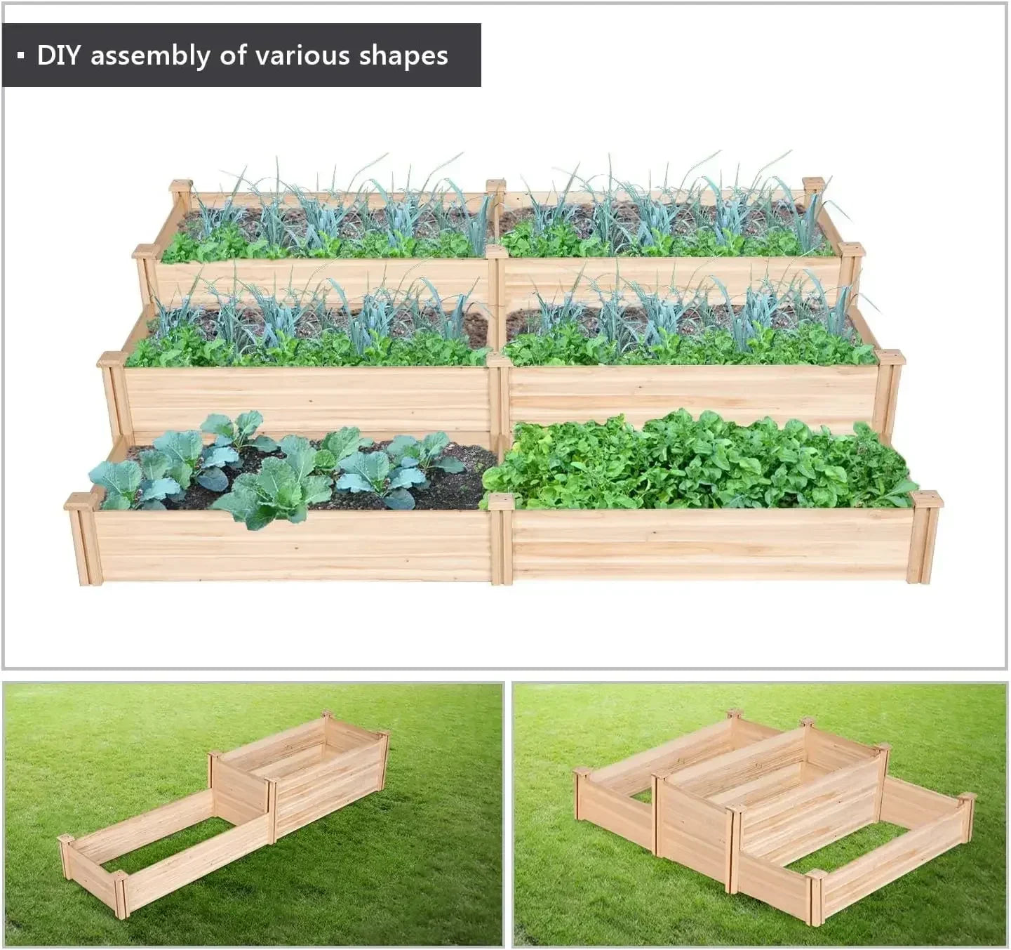 Customizable-8×2ft Wooden Horticulture Raised Garden Bed Divisible Elevated Planting Planter Box For Flowers/Vegetables/Herbs In