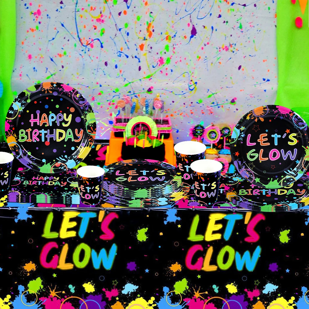 Let's Glow Party Decorations Disposable Tablecloth Neon Party Tablecloth Glow Table Covers Birthday Party Supplies Baby Shower