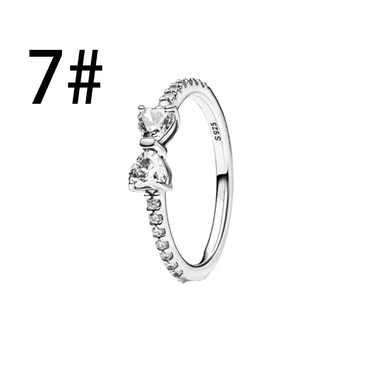 New 925 Silver Zircon Shining Ring Colorful Bow Tie Set Ring Earrings Bracelet Necklace Original For Women DIY Fine Jewelry Gift