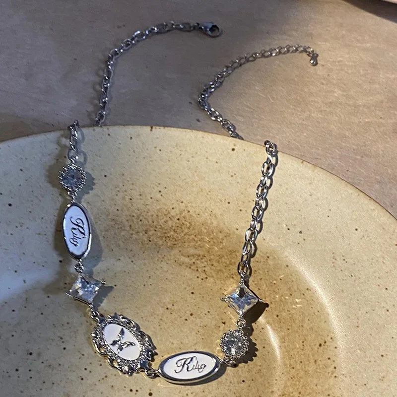 New Trendy Gothic Vintage Harajuku Butterfly Crystal Choker Pendant Chain Necklaces For Women Charm Y2K Accessories Jewelry Gift