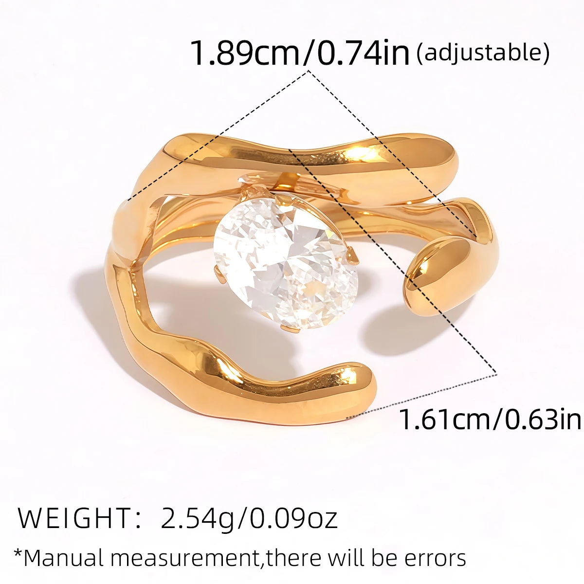 Statement Stainless Steel Delicate Shiny Cubic Zirconia Ring High Quality 18K Gold PVD Plated Finger Jewelry Gift