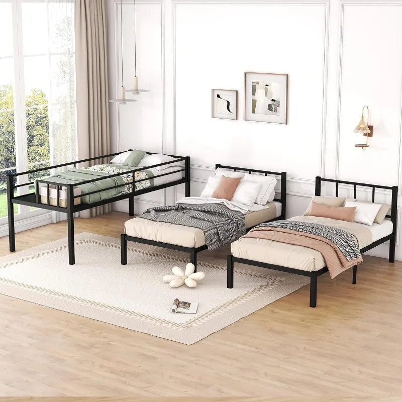 POPULAR2025 HOT Twin Over Twin Over Twin Triple Bunk Bed For Kids,3 Bed Bunk Beds For 3,Metal Triple Bunk Beds With Built-in Des