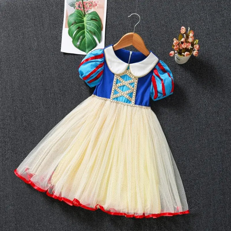 Kids Girl Snow White Dress Summer Short Sleeved Birthday Party Elsa Princess 2024 New Halloween Costume for Girls 2-8 Years Old