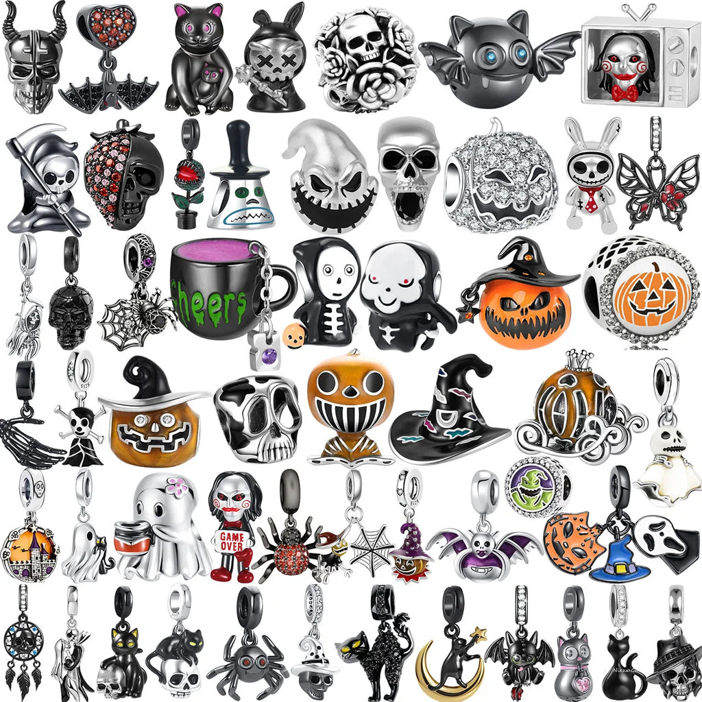 Halloween Dark Demons Pumpkin Bat 925 Sterling Silver Bead Charm Hang Fit Original Bracelet Necklace DIY Fashion Jewelry Making﻿