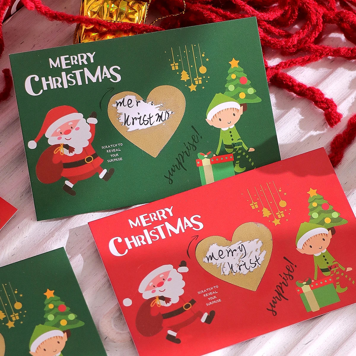 10Pcs/20Pcs Creative Merry Christmas Themed Lucky Scratch-Off Cards, Cute Cartoon Santa Claus Design Surprise Greeting Cards