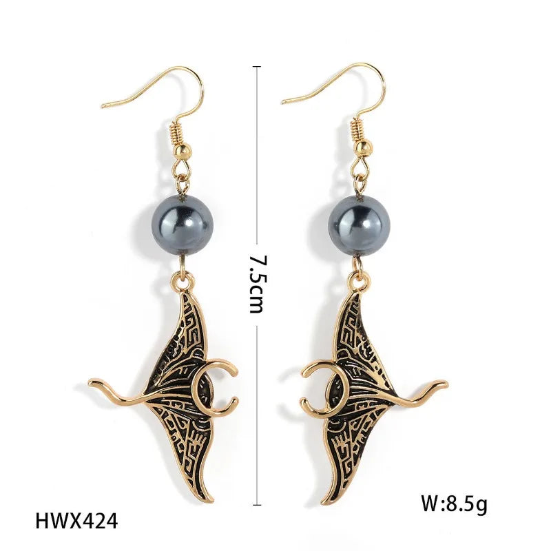 Retro Personality Black Oil Drop Devil Fish Earrings Hawaiian Wind Manta Ray Halloween Earrings