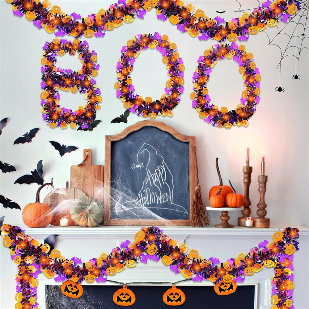 Halloween Decoration Pumpkin Ghost Bat Colorful Strips Halloween Horror Tinsel Garland Ornaments Party Supplies Home Decors New