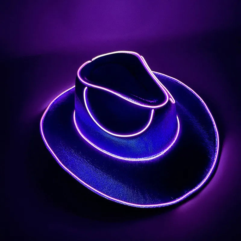 Bachelorette Party Supplies Bride Cowgirl Hat Glowing Light Bar Cap Wireless Disco Luminous Led Flashing Neon Western Cowboy Hat