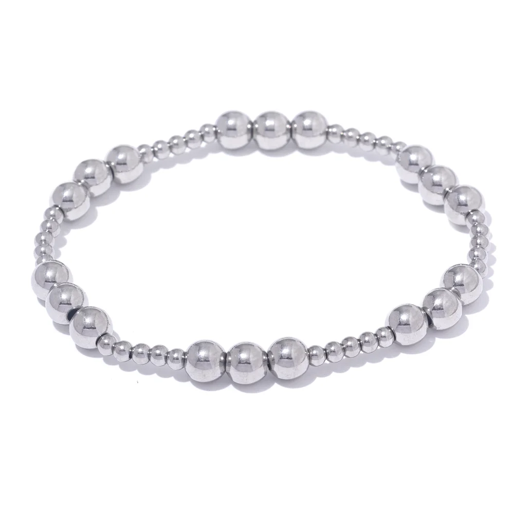 Yhpup 3/4/5/6 MM Stainless Steel Beads Daily Handmade Elastic Bracelet Bangle Waterproof Wrist Wholesale Gold Color Jewelry Men