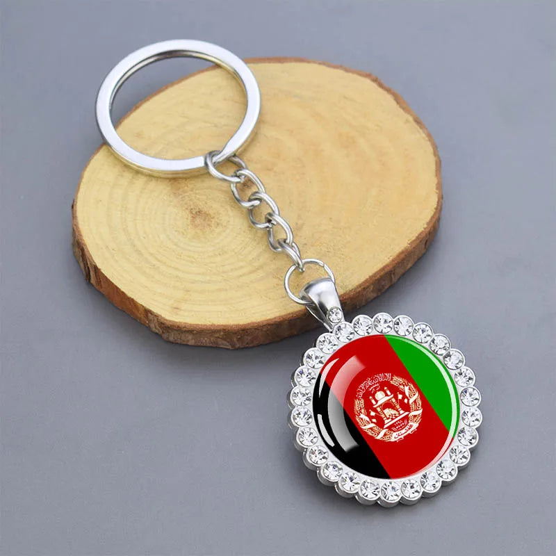 Arab National Flag Keychains Algeria Yemen Tunisia Saudi Arabia Egypt Glass Dome Rhinestone Key Chain Flag Jewelry Keyring Gift