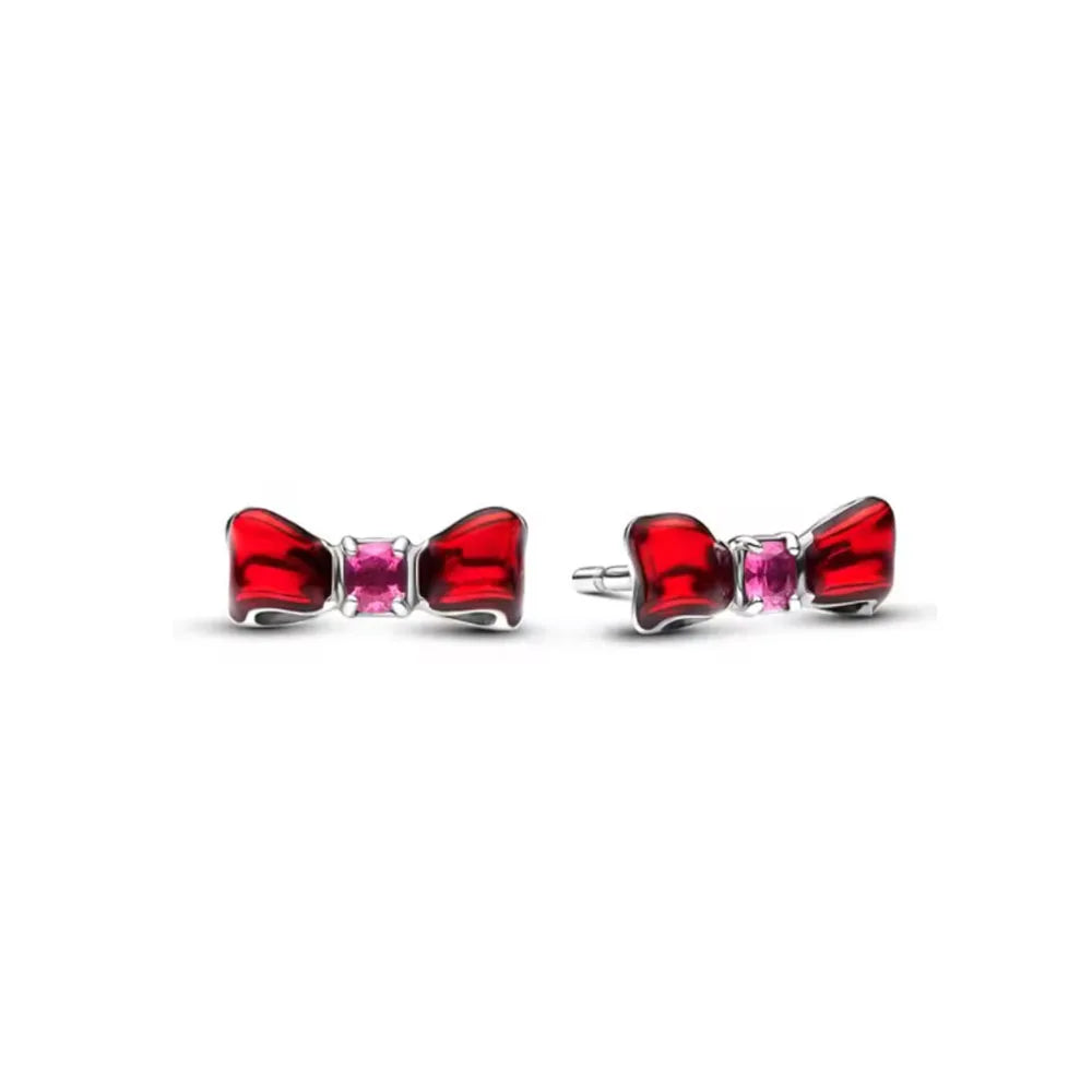 Original 925 Sterling Silver Colorful Bow Set Necklace Ring Earring Crystal For Women Valentine's Birthday Gift DIY Jewellery