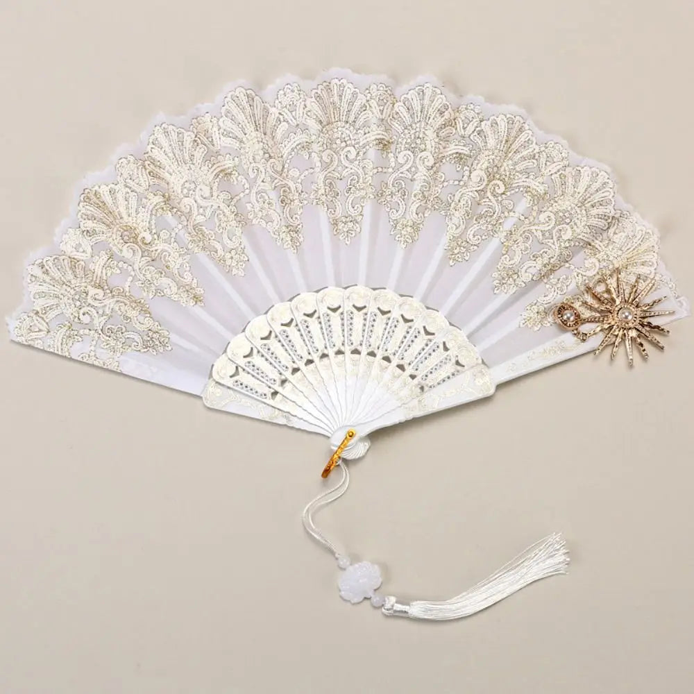 Gothic Court Lolita Lace Fan Dance Hand Fan Lace Rose Folding Fan Props for Photography