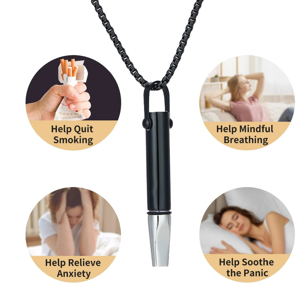 Quit Smoking Vaping Breathing Necklace Smokeless Inhaler Calming Relief Chain with Refillable Mint Pods Mindfulness Breathing