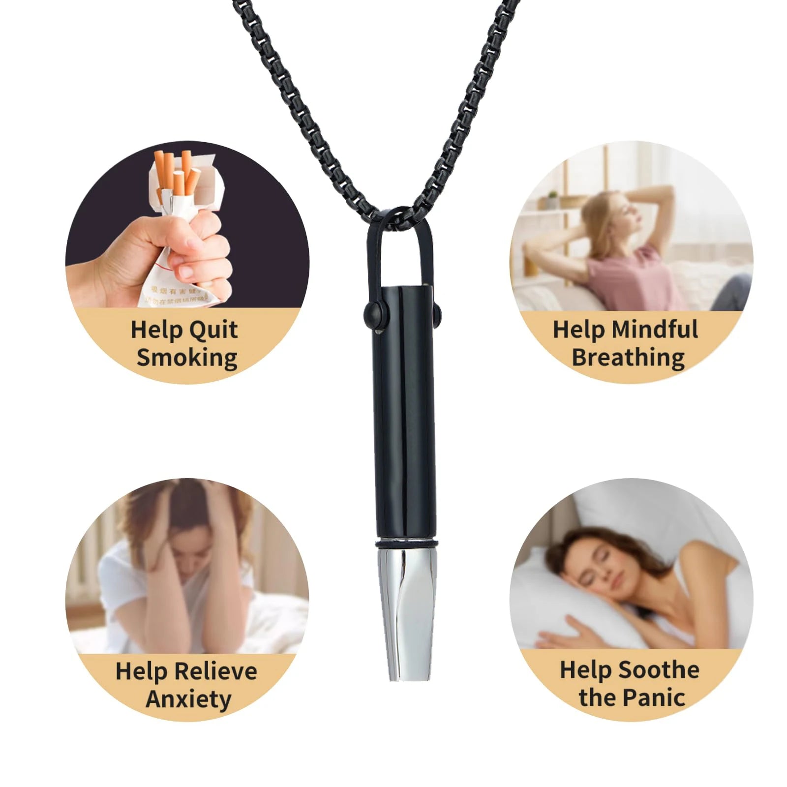 Quit Smoking Vaping Breathing Necklace Smokeless Inhaler Calming Relief Chain with Refillable Mint Pods Mindfulness Breathing